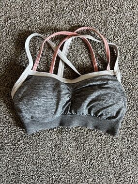 Calia Gray Sports Bralette with Pink and White Straps